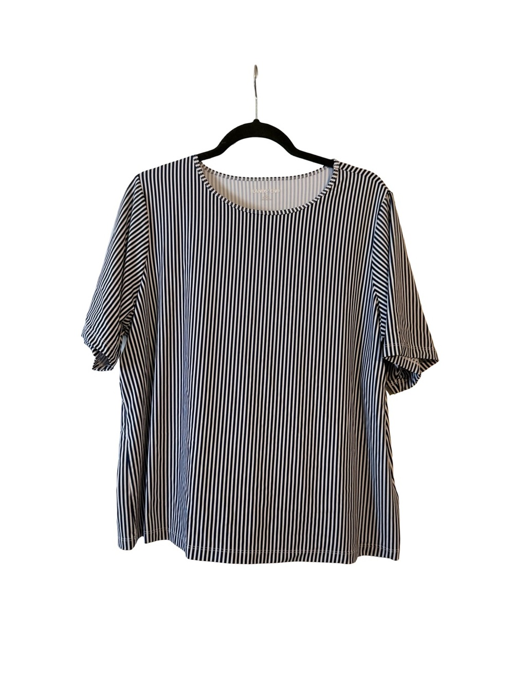 Lands' End Navy & White Vertical Stripe Short-Sleeve Tee